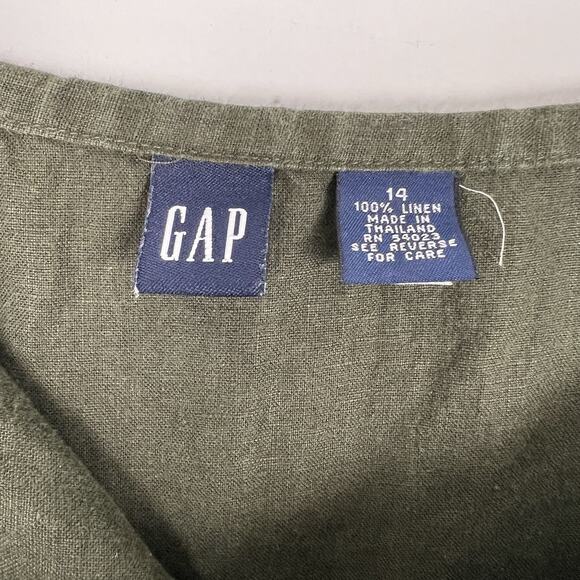 Gap Midi Skirt 14 Green Linen Tiered Beaded Drawstring Coastal Resort Peasant‎ - Picture 5 of 6